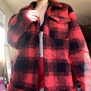 Red and black checkered coat🧚🏼‍♀️